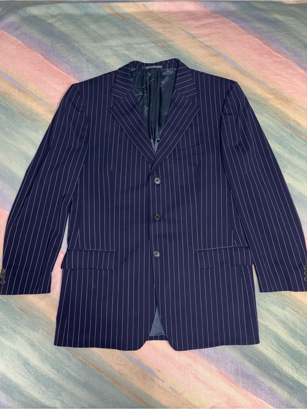 Ermenegildo Zegna soft Navy Blue Pinstripe Wool jacket Suit size 54 L